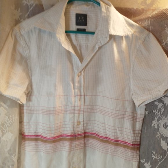 Armani Exchange A/X short sleeve white top red brown embroidery sz small - Picture 1 of 5